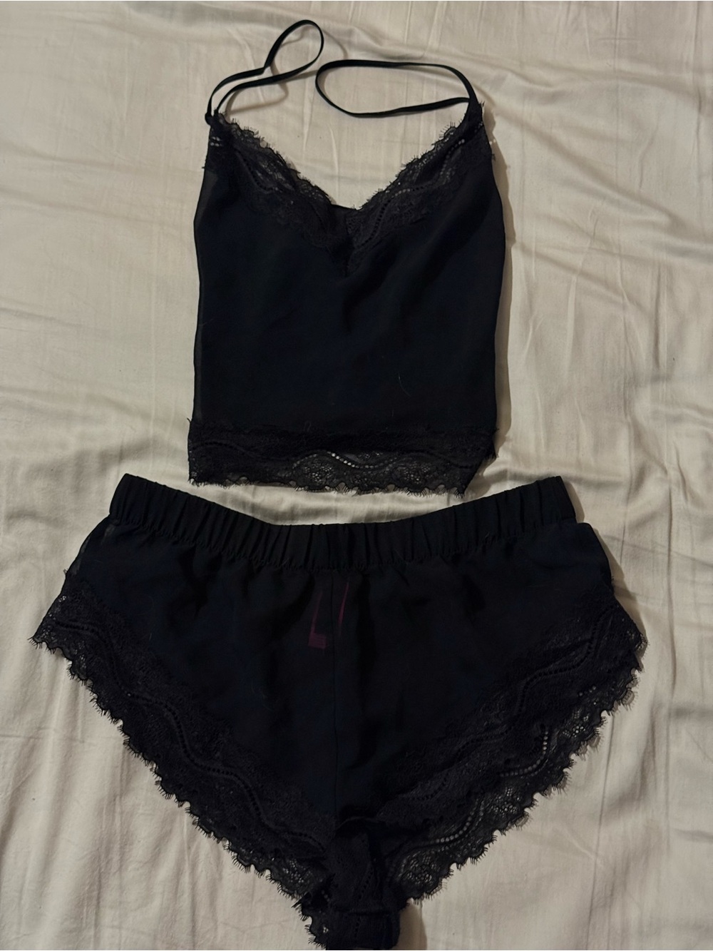 Black Lace Trim Cami & Shorts Sleep Set